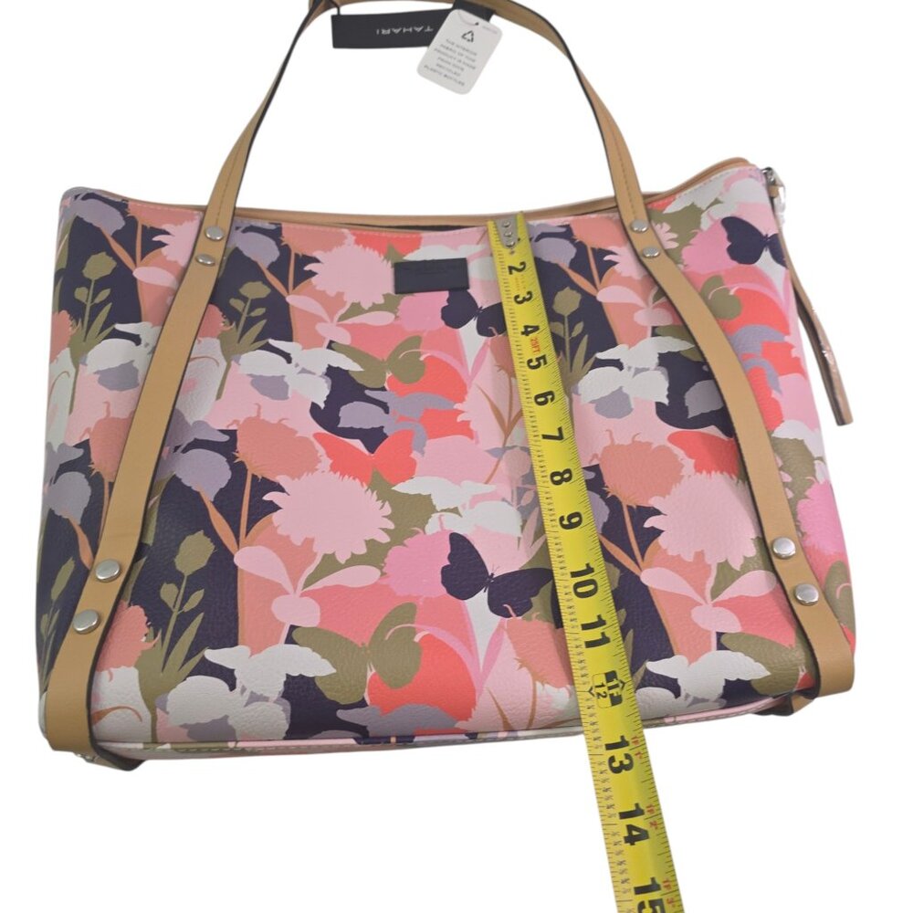 Tahari Mackenzie Vegan Leather Zipper Close Floral Butterfly Tote Bag Purse NWT - Picture 6 of 15